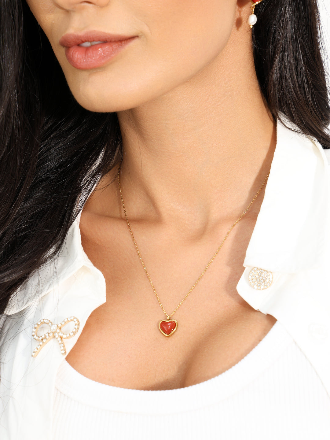 RED STONE HEART NECKLACE