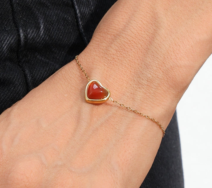 RED STONE HEART BRACELET